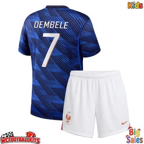 France Ousmane Dembele #7 Replica Home Stadium Kit for Kids World Cup 2026 Short Sleeve (+ pants)